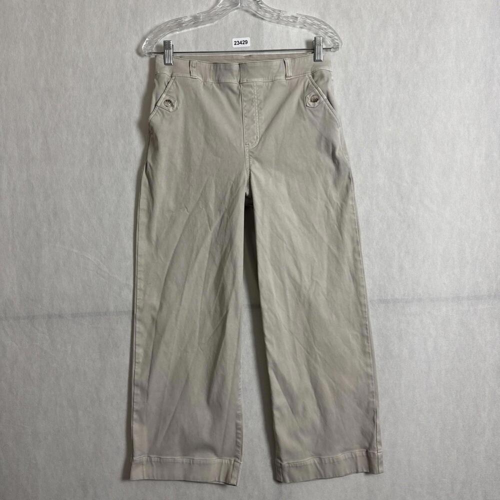 Spanx Women's Size Large Beige Pull On Twill Cropped Wide Leg Pants
